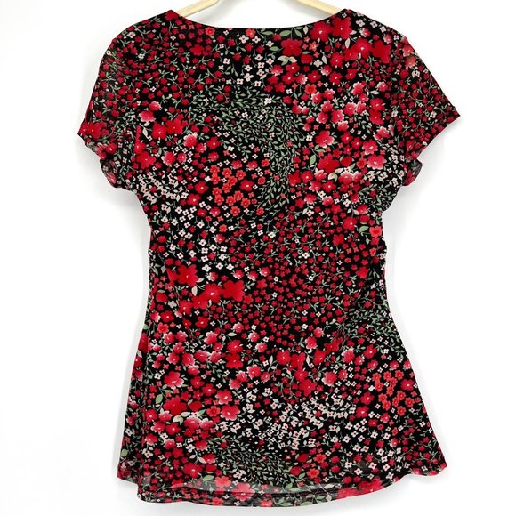 Vintage 90s Y2k Micro Floral Print Mesh Top Square Neck Babydoll Size Small - Picture 4 of 7